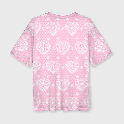 Женская футболка оверсайз Розовое кружево сердечки / 3D-принт – фото 2