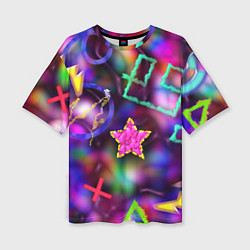 Женская футболка оверсайз Праздничный street-art со звёздочкой