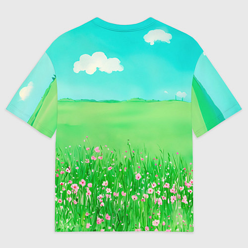 Женская футболка оверсайз Заяц на лугу рисунок / 3D-принт – фото 2