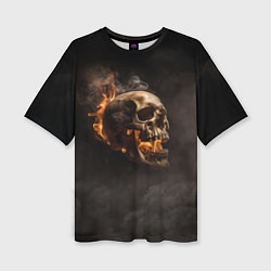 Женская футболка оверсайз Горящий череп в дыму