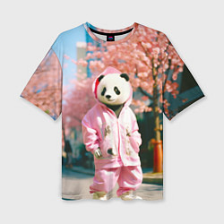 Женская футболка оверсайз Милая панда в пуховике