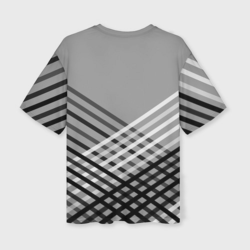 Женская футболка оверсайз Косые черно-белые полосы на сером / 3D-принт – фото 2