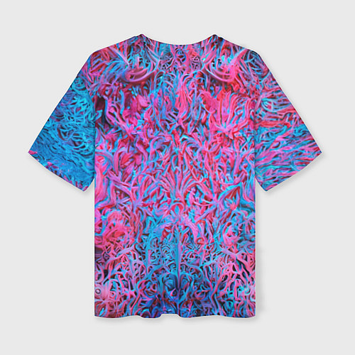 Женская футболка оверсайз Лис из розово-голубых узоров / 3D-принт – фото 2