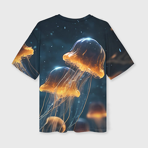 Женская футболка оверсайз Люминисцентные медузы / 3D-принт – фото 2