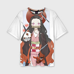Женская футболка оверсайз Клинок рассекающий демонов Нэдзуко Камадо