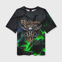 Женская футболка оверсайз Baldurs Gate 3 black blue neon