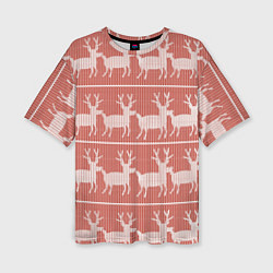 Женская футболка оверсайз Классический рождественнский принт с оленем