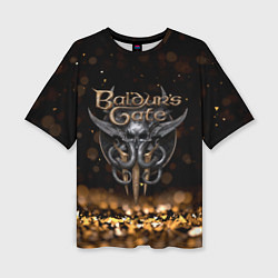 Женская футболка оверсайз Baldurs Gate 3 logo dark gold logo