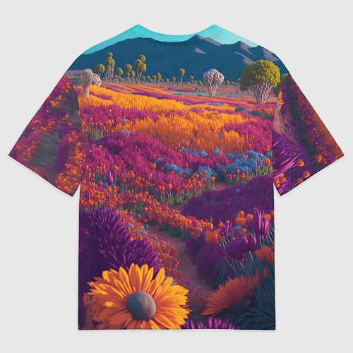 Женская футболка оверсайз Цветочный луг / 3D-принт – фото 2