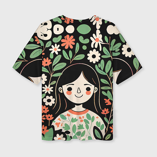Женская футболка оверсайз Девочка в цветах - Бохо / 3D-принт – фото 2