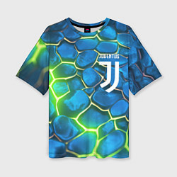 Женская футболка оверсайз Juventus blue green neon