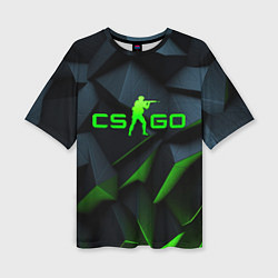 Женская футболка оверсайз CSGO green texture logo