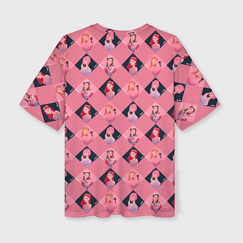 Женская футболка оверсайз Розовая клеточка black pink / 3D-принт – фото 2
