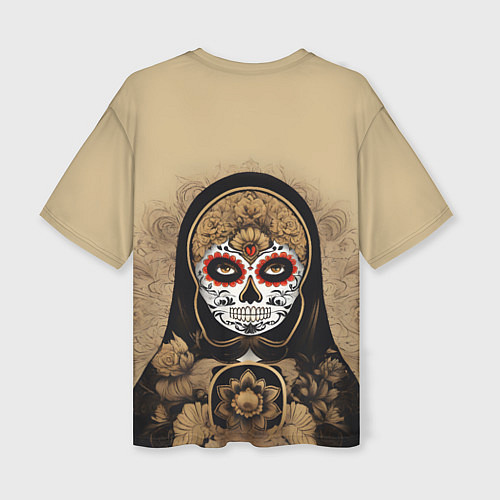 Женская футболка оверсайз Матрешка сахарный череп на Хэллоуин / 3D-принт – фото 2