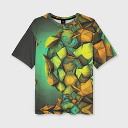 Женская футболка оверсайз Зеленая объемная абстракция