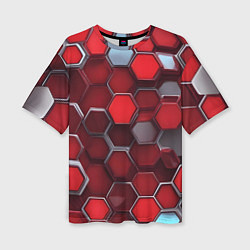 Женская футболка оверсайз Cyber hexagon red