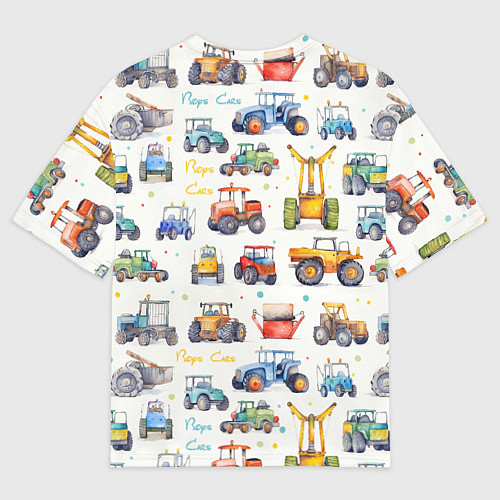 Женская футболка оверсайз Акварельные тракторы - детский паттерн / 3D-принт – фото 2