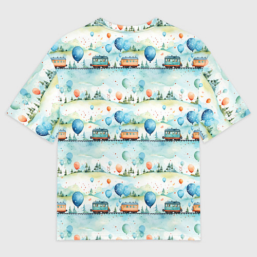 Женская футболка оверсайз Трамвайчики и воздушные шары - авральный паттерн / 3D-принт – фото 2