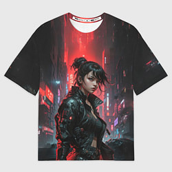 Футболка оверсайз женская Девушка в красных лучах, цвет: 3D-принт