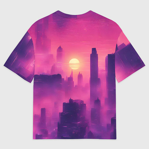 Женская футболка оверсайз Розовый город Retrowaves / 3D-принт – фото 2