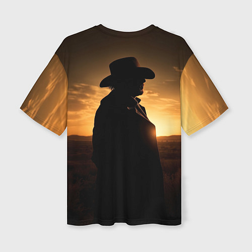 Женская футболка оверсайз Ковбой на закате / 3D-принт – фото 2