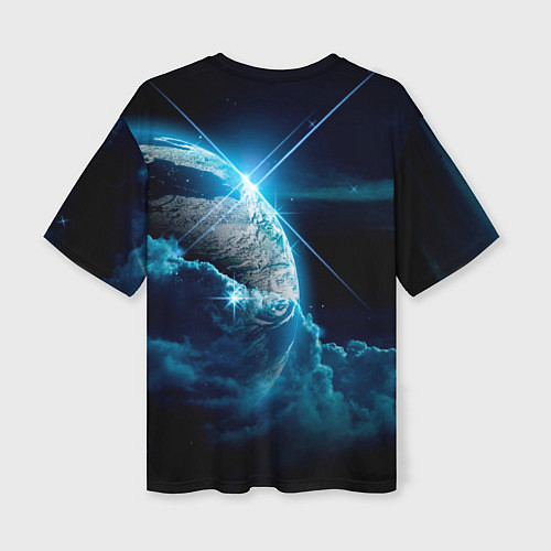 Женская футболка оверсайз Космос и сияющая планета / 3D-принт – фото 2