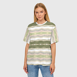 Футболка оверсайз женская Тай дай полосы в оливковых тонах, цвет: 3D-принт — фото 2