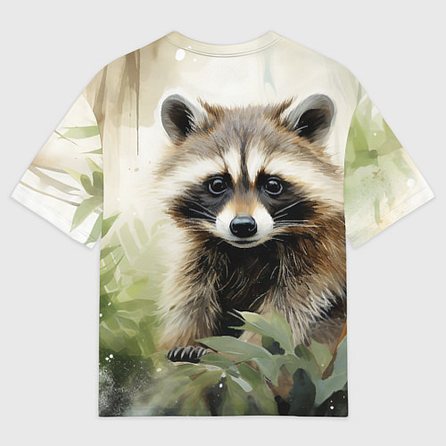 Женская футболка оверсайз Енот акварель / 3D-принт – фото 2