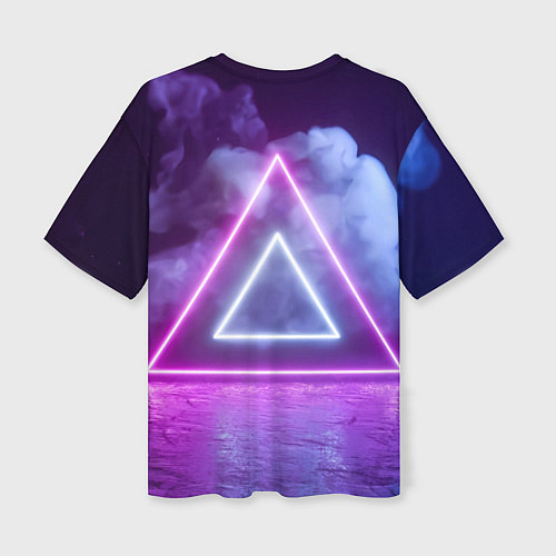 Женская футболка оверсайз Неоновый треугольник в неоновом дыму / 3D-принт – фото 2