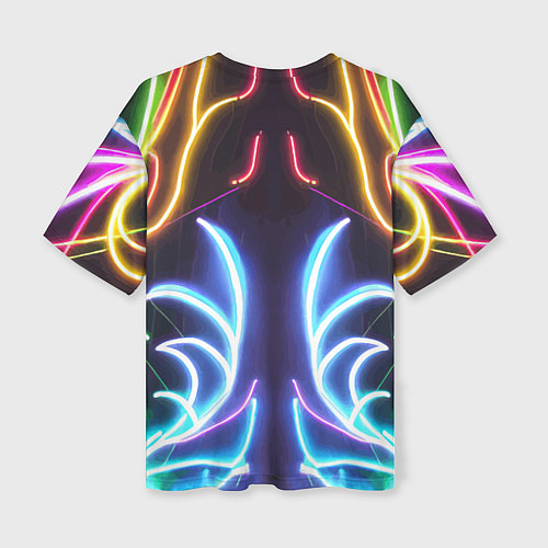 Женская футболка оверсайз Зеркальный неоновый паттерн - нейросеть / 3D-принт – фото 2