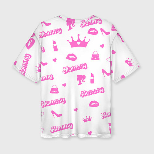 Женская футболка оверсайз Мамочка - силуэт барби: паттерн розовый на белом ф / 3D-принт – фото 2