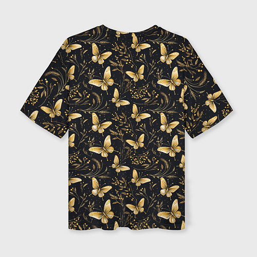 Женская футболка оверсайз Золотые бабочки на черном фоне / 3D-принт – фото 2