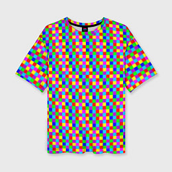 Женская футболка оверсайз Разноцветные маленькие квадраты
