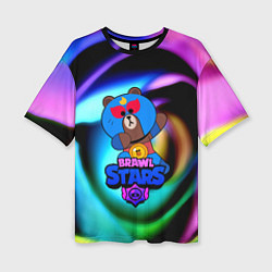 Женская футболка оверсайз Brawl stars neon teddy