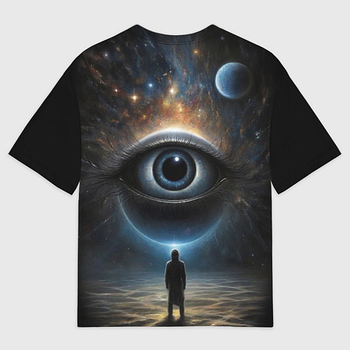 Женская футболка оверсайз Инсайдер и всевидящее око на фоне звездного космос / 3D-принт – фото 2