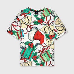 Женская футболка оверсайз Узор с новогодними падарками