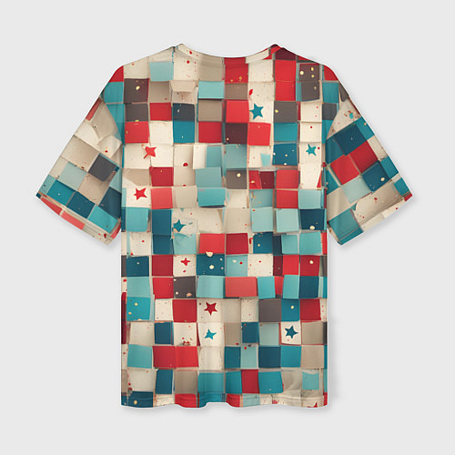 Женская футболка оверсайз Ретро квадраты ванильные / 3D-принт – фото 2