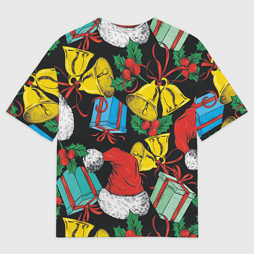 Женская футболка оверсайз Узор с рождественскими колокольчиками / 3D-принт – фото 2