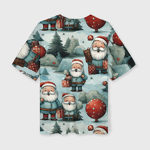 Женская футболка оверсайз Рождественский узор с Санта Клаусами / 3D-принт – фото 2