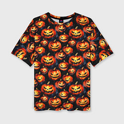 Женская футболка оверсайз Весёлые тыквы на Хеллоуин паттерн