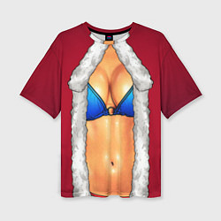 Футболка оверсайз женская Красный костюм снегурочки с грудью, цвет: 3D-принт