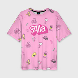 Женская футболка оверсайз Алла - в стиле ретро барби: аксессуары на розовом