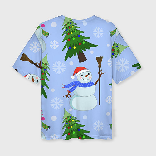 Женская футболка оверсайз Снеговики с новогодними елками паттерн / 3D-принт – фото 2