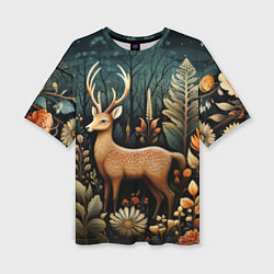 Женская футболка оверсайз Лесной олень в стиле фолк-арт