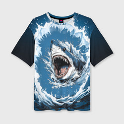 Женская футболка оверсайз Морда акулы в воде