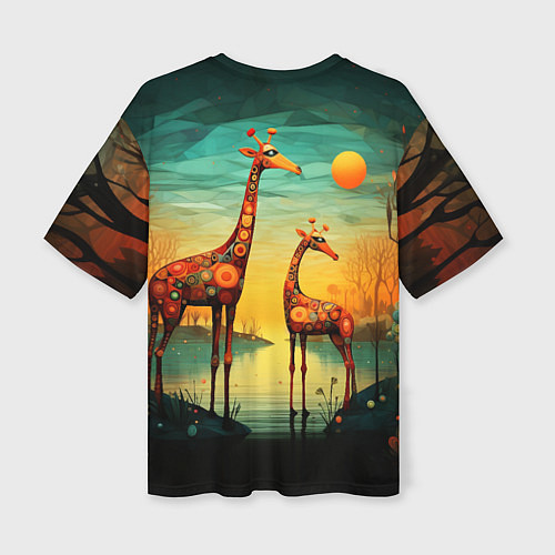 Женская футболка оверсайз Жирафы в стиле фолк-арт / 3D-принт – фото 2