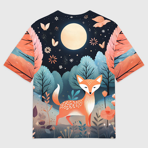 Женская футболка оверсайз Лисичка в осеннем лесу фолк-арт / 3D-принт – фото 2