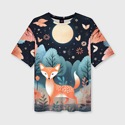 Женская футболка оверсайз Лисичка в осеннем лесу фолк-арт
