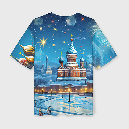 Женская футболка оверсайз Новогодняя Москва / 3D-принт – фото 2