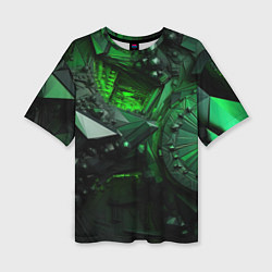 Женская футболка оверсайз Объемные зеленые абстракции